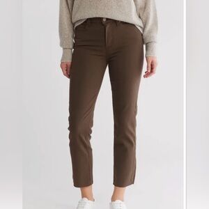 NWT PAIGE Jacqueline High Waist Raw Hem Straight Jeans Size 24 Color: green vine